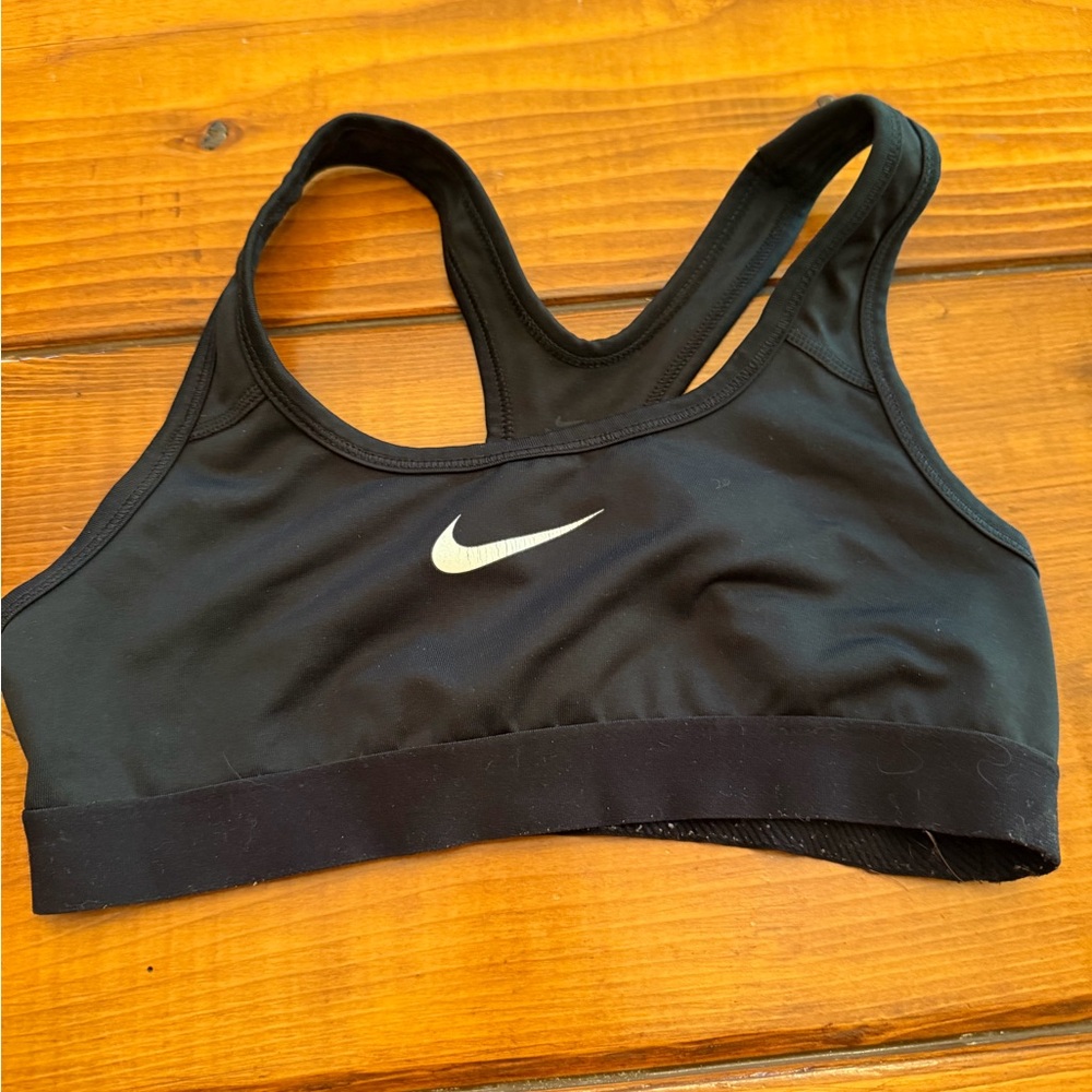 Nike Women's Black Sports Bra with White Logo